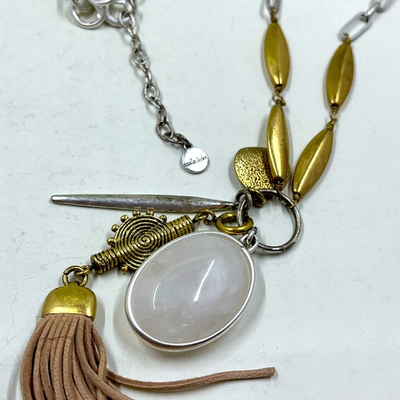 Stella & Dot Signed Long Necklace with Tassel and Quartz Pendants - Picture 5 of 6